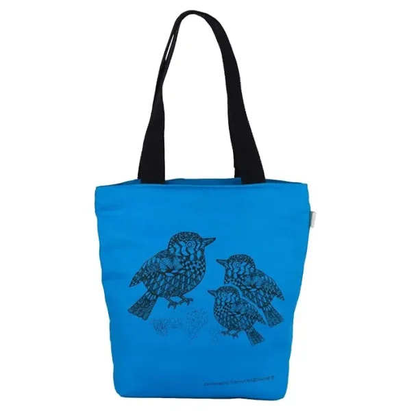 Handmade Printed Blue Cotton Canvas Bag