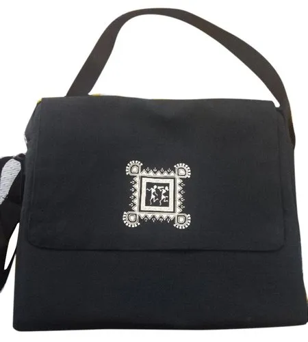 Black cotton canvas laptop bag