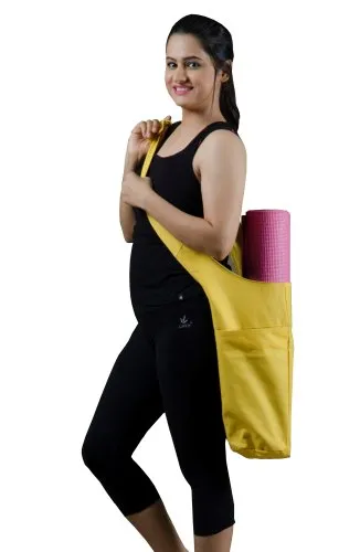 Handmade Lemon Yellow Cotton Canvas Yoga Mat Bag 3 Lemon Yellow Cotton Canvas Yoga Mat Bag with white background