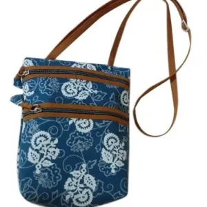 Handmade Printed Blue Cotton Canvas Mobile Sling Bag