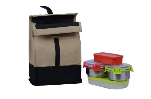 Handmade Beige Cotton Canvas Lunch Bag 3 Handmade Beige Cotton Canvas Lunch Bag - Image 3