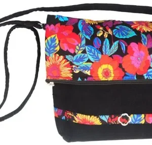 Handmade Black Floral Cotton Canvas Sling Bag