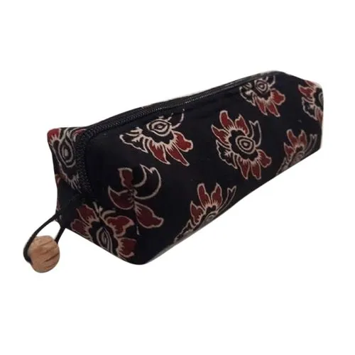 Handmade Printed Black Cotton Canvas Pencil Pouches