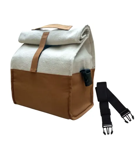 XL Camel Cotton Canvas Lunch Bag