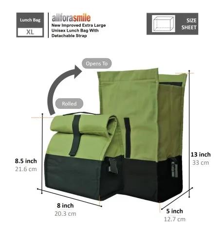 Handmade XL Olive Green Cotton Canvas Lunch Bag 2 XL Olive Green Cotton Canvas Lunch Bag with sizes